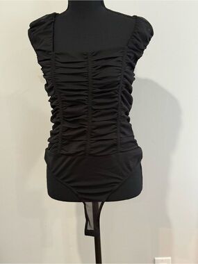 New Chocolate L Black Ruched Bodysuit 767
